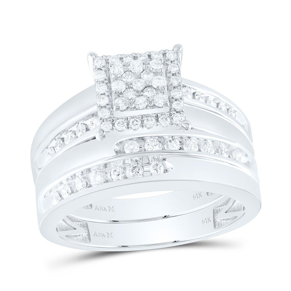 14K Yellow or White Gold 5/8 Ctw Natural Diamond Square Trio Set, Womens Size: 5-9, Mens Size: 8-12