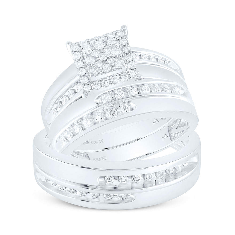 14K Yellow or White Gold 5/8 Ctw Natural Diamond Square Trio Set, Womens Size: 5-9, Mens Size: 8-12
