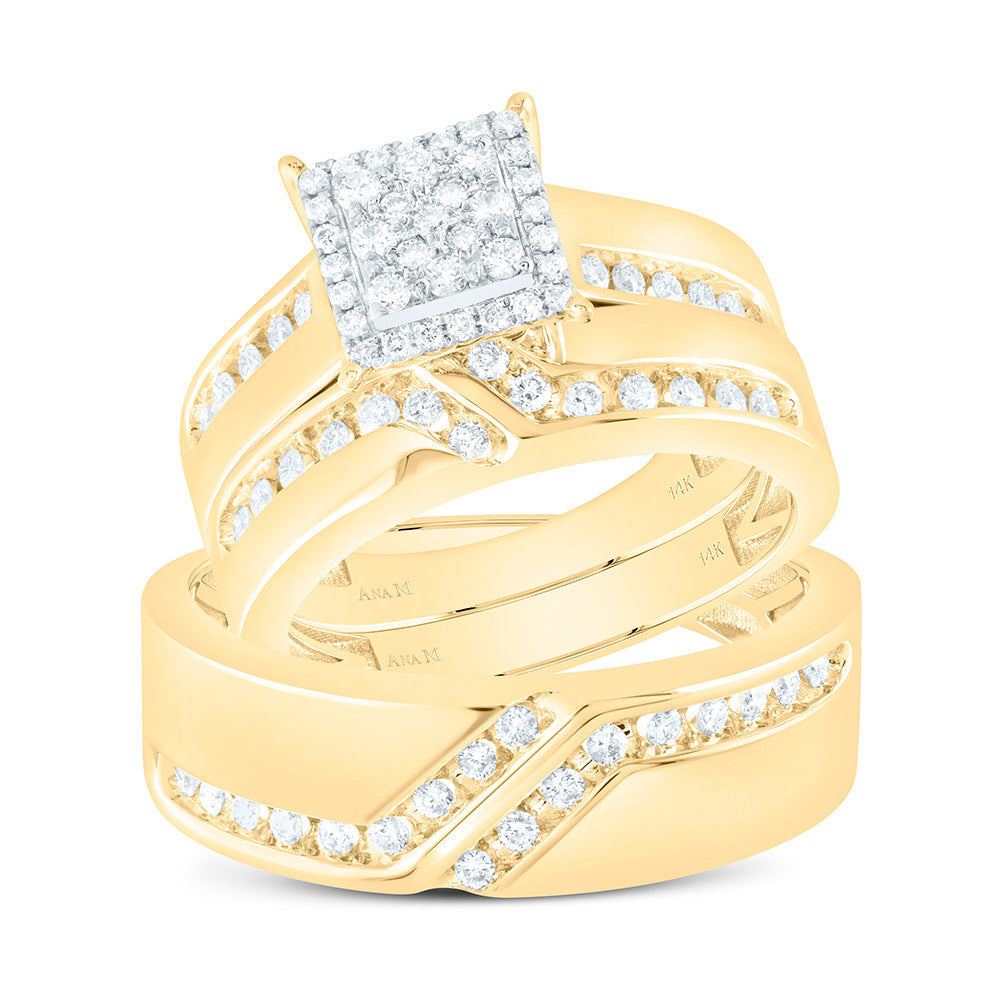 14K Yellow Gold 3/4Cttw Natural Diamond Square Trio Set