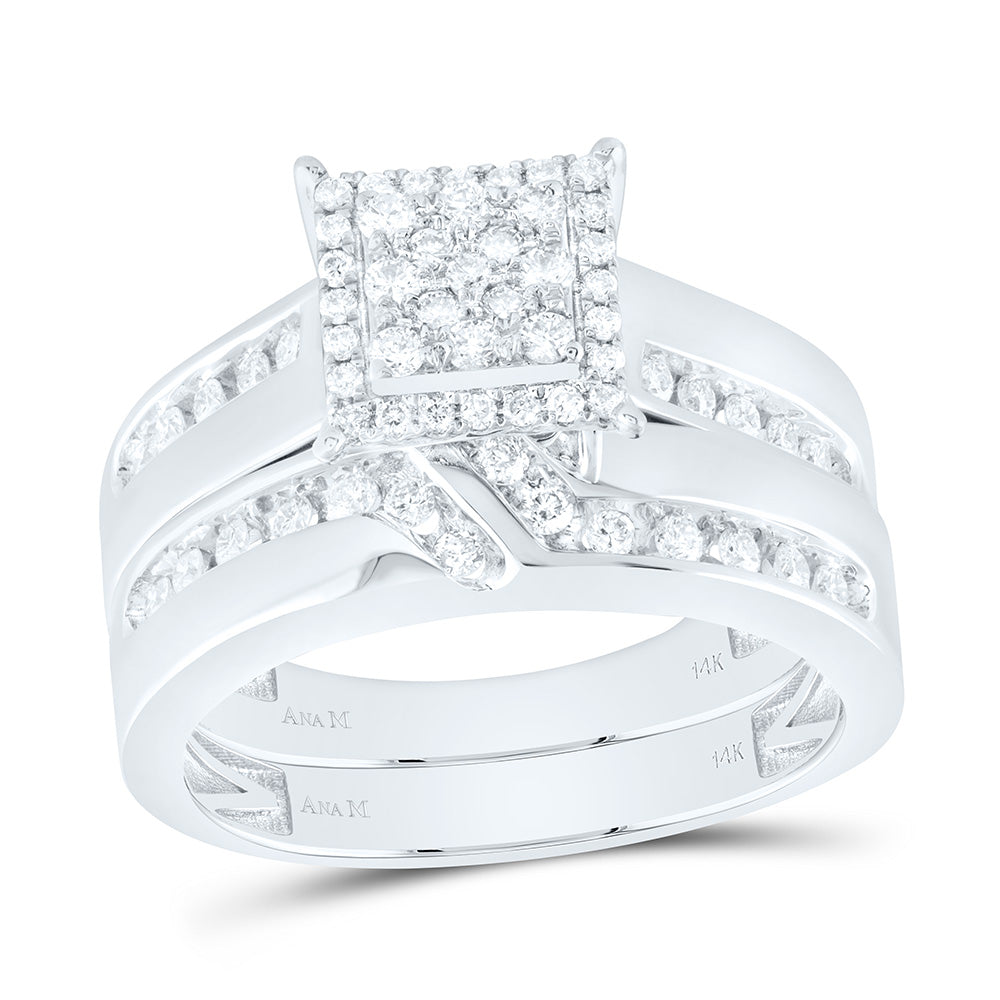 14K White Gold 3/4 Ctw Natural Diamond Square Trio Set, Womens Size: 5-9, Mens Size: 8-12