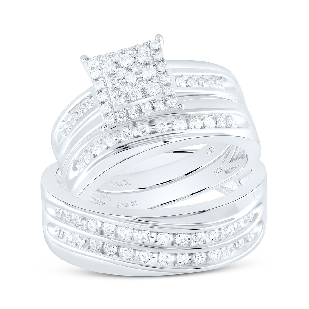 14K Yellow Or White Gold 3/4Cttw Natural Diamond Square Trio Set