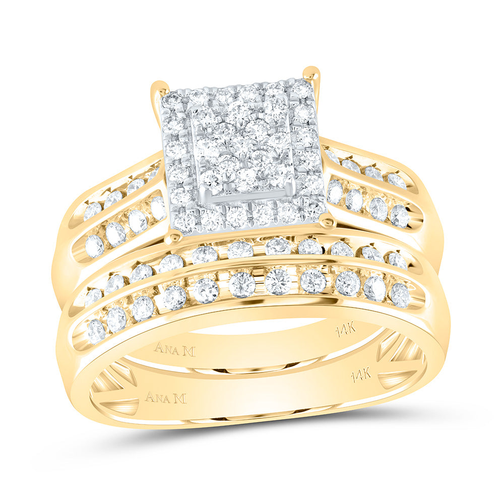 14K Yellow or White Gold 7/8 Ctw Natural Diamond Square Trio Set, Womens Size: 5-9, Mens Size: 8-12
