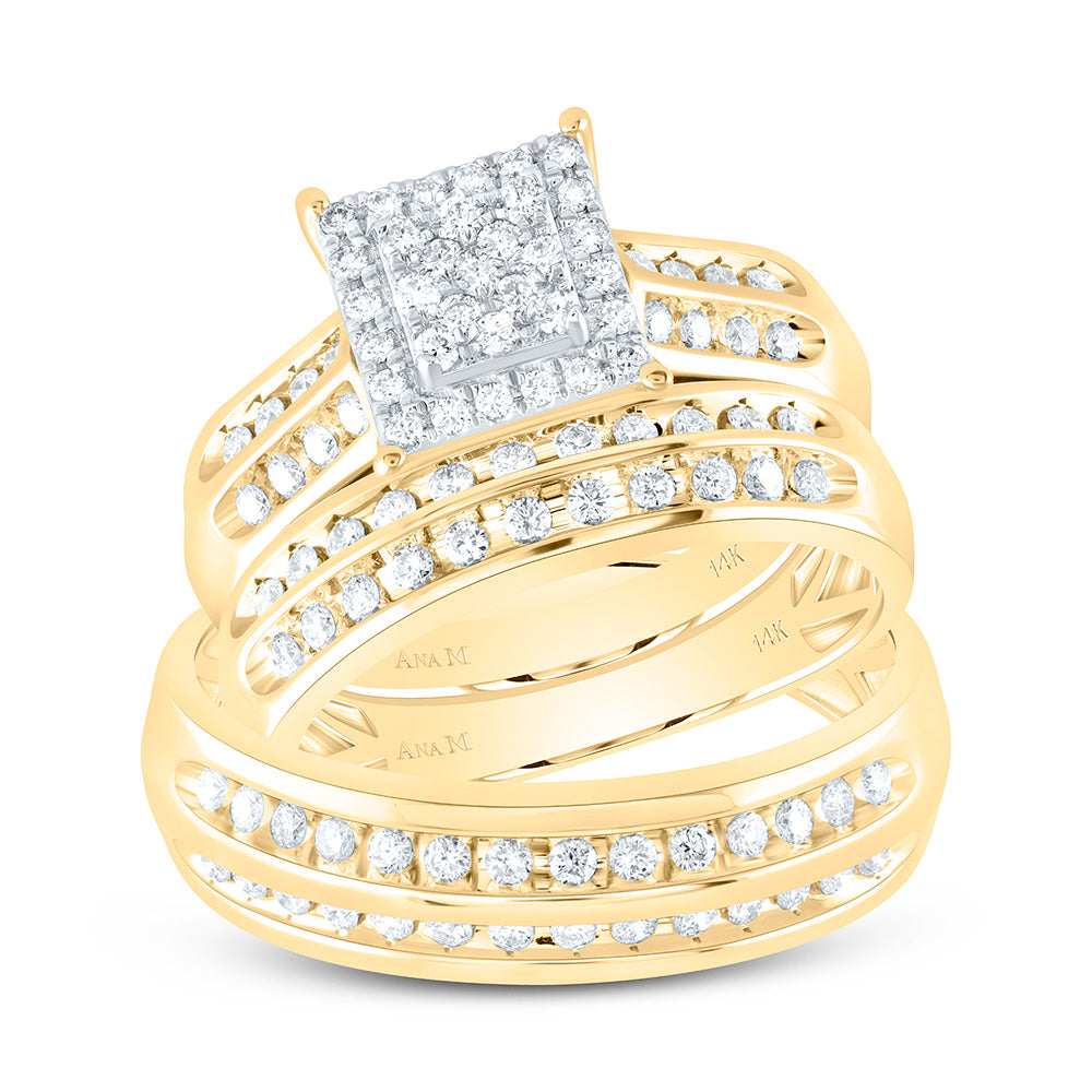 14K Yellow or White Gold 7/8 Ctw Natural Diamond Square Trio Set, Womens Size: 5-9, Mens Size: 8-12