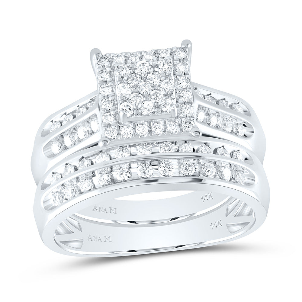 14K Yellow or White Gold 7/8 Ctw Natural Diamond Square Trio Set, Womens Size: 5-9, Mens Size: 8-12