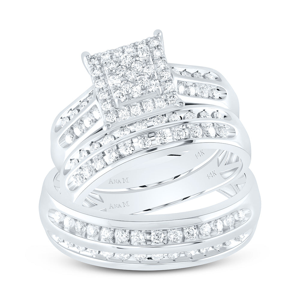 14K Yellow or White Gold 7/8 Ctw Natural Diamond Square Trio Set, Womens Size: 5-9, Mens Size: 8-12