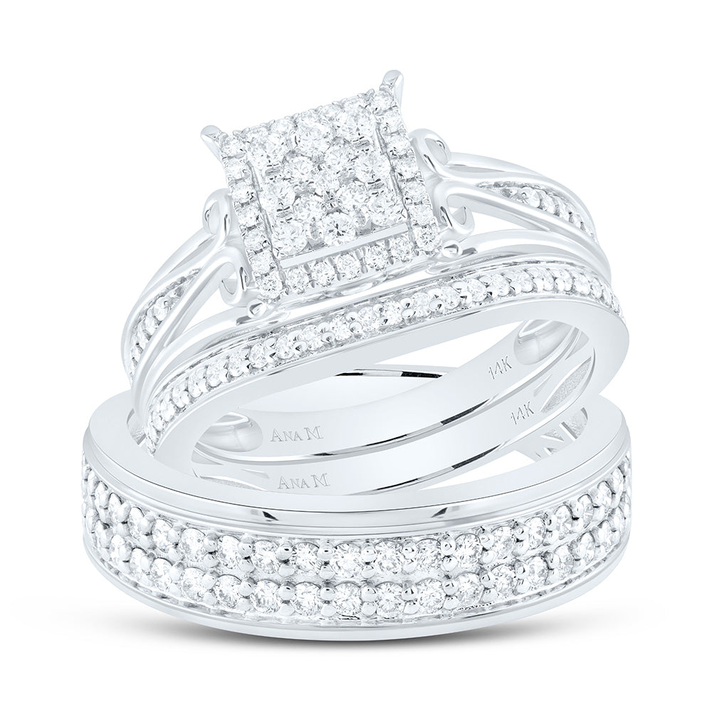 14K Yellow Or White Gold 1Cttw Natural Diamond Square Trio Set