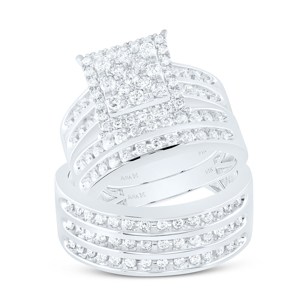 14K Yellow Or White Gold 1 1/3Cttw Natural Diamond Square Trio Set