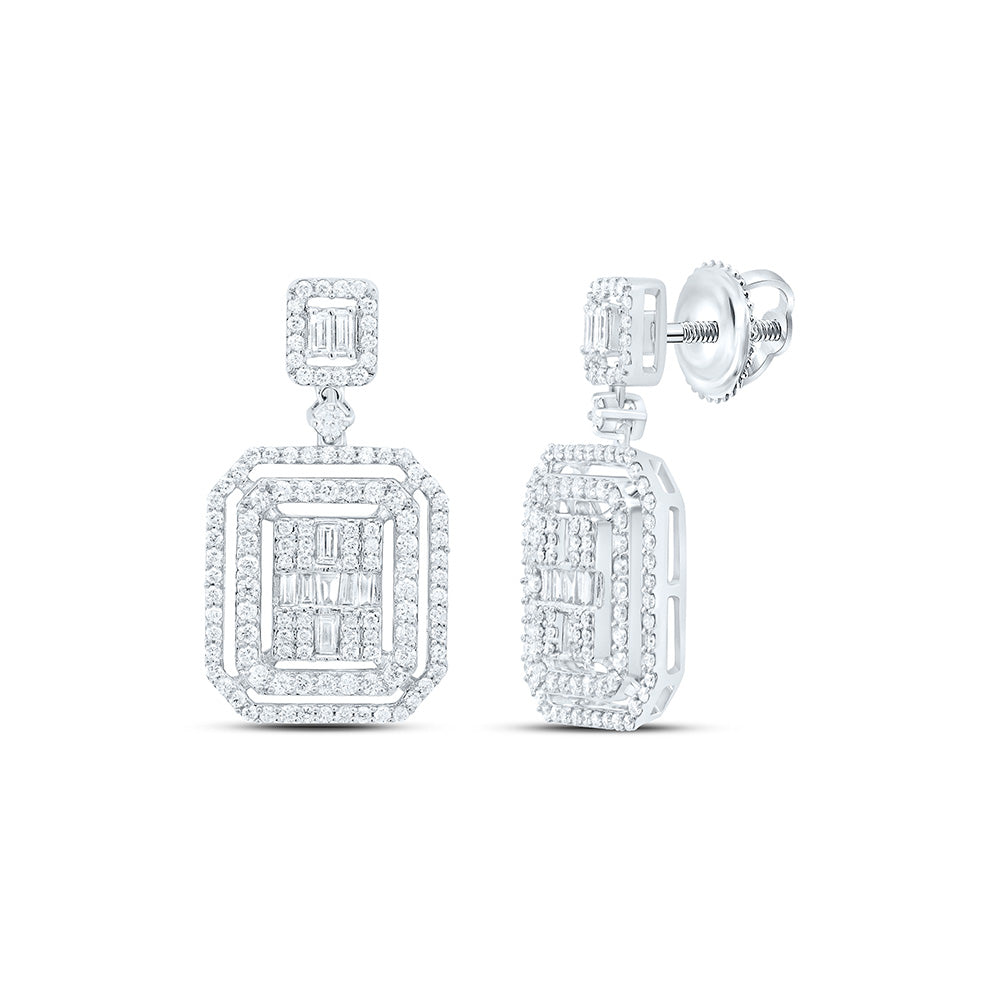 14K Yellow or White Gold 1 Ctw Natural Diamond Fashion Emerald Dangling Earring