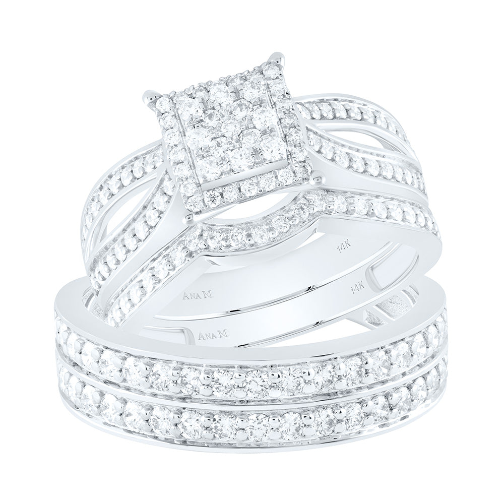 14K Yellow Or White Gold 1 3/8Cttw Natural Diamond Square Trio Set