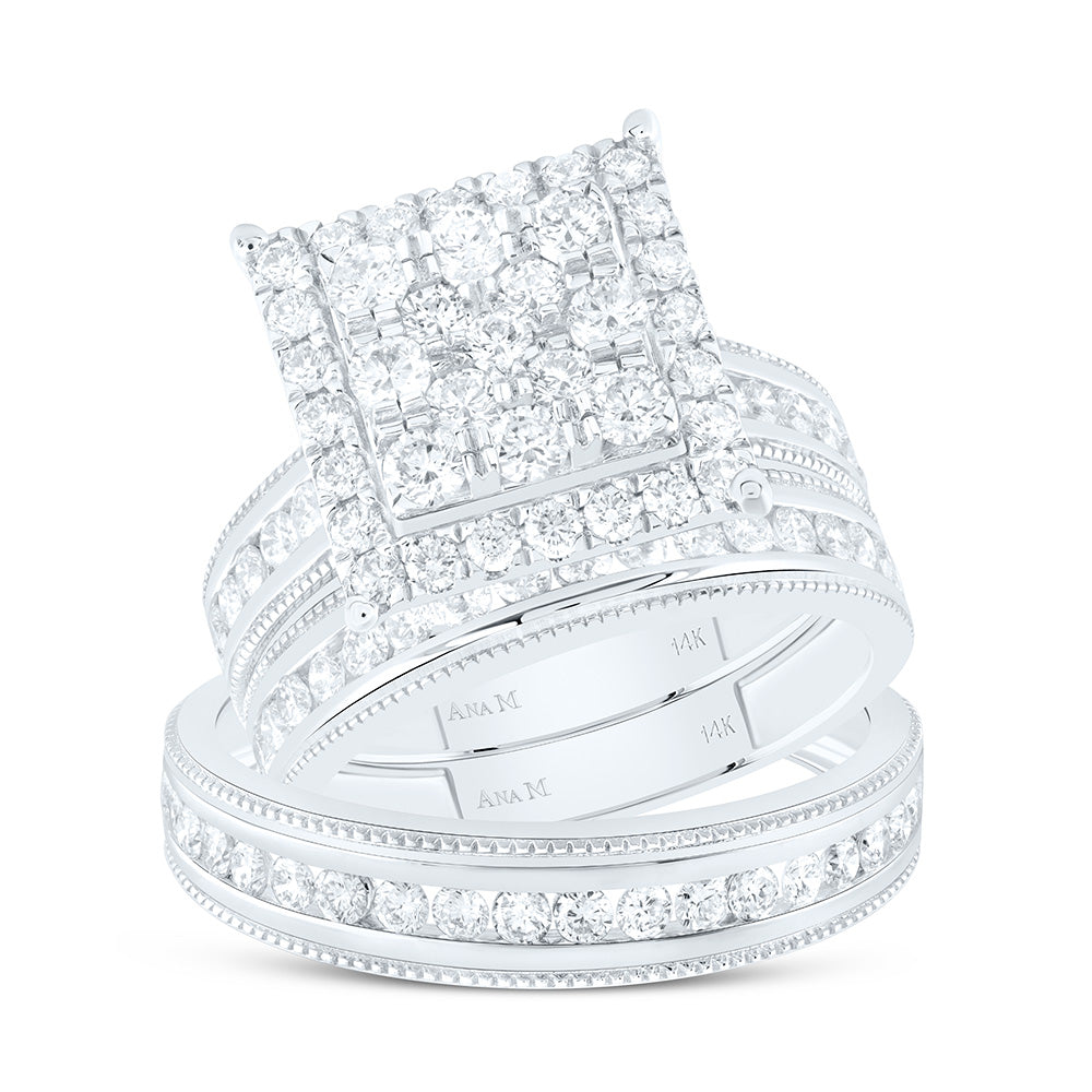 14K Yellow Or White Gold 2Cttw Natural Diamond Square Trio Set