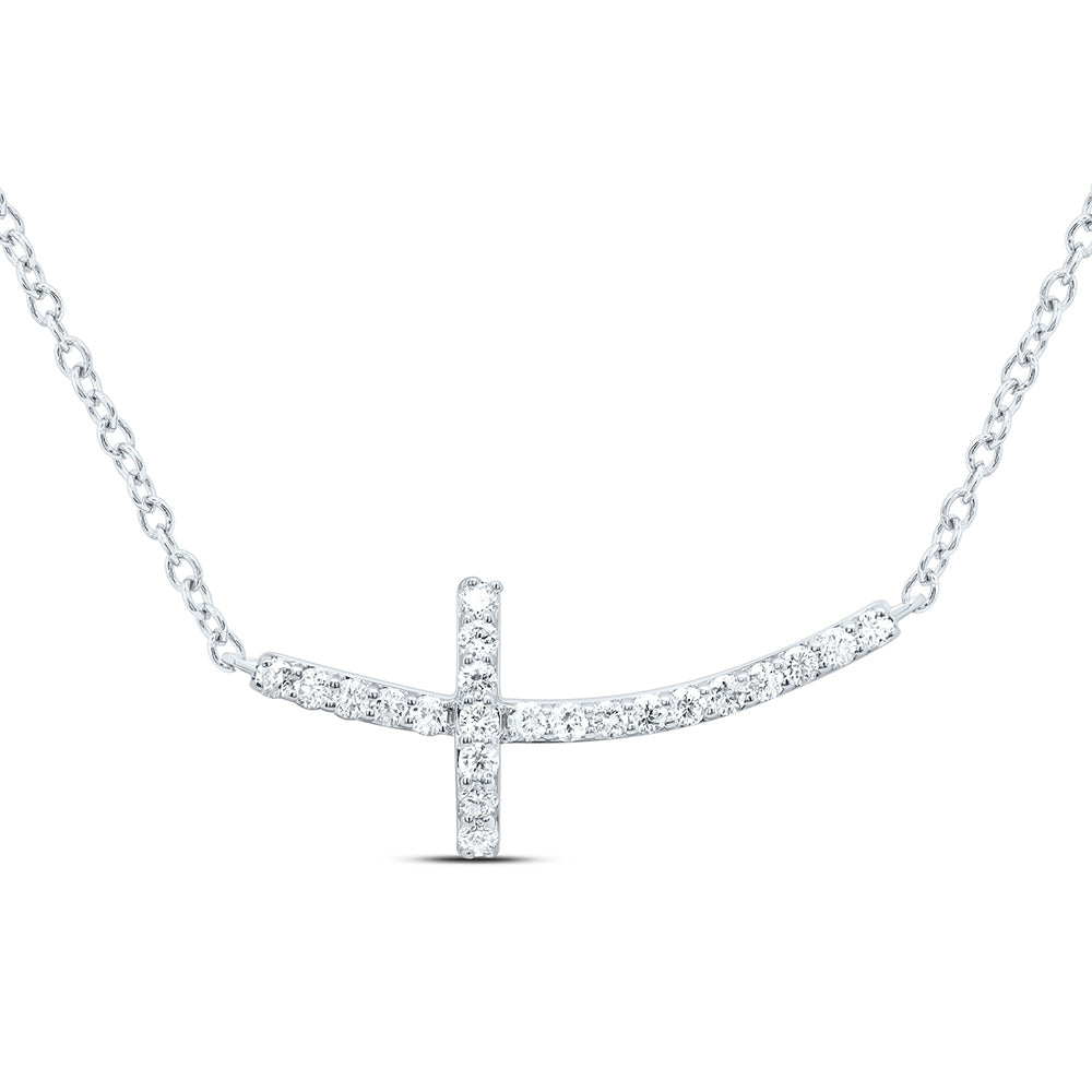 10K Yellow or White Gold 1/10 Ctw Natural Diamond Fashion Cross Necklace (18 Inch)