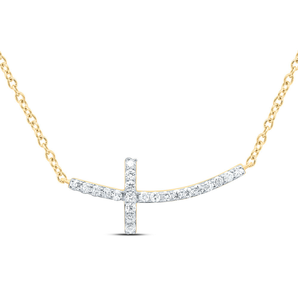 14K Yellow or White Gold 1/10 Ctw Natural Diamond Fashion Cross Necklace (18 Inch)