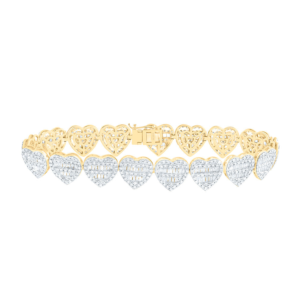 10K Yellow Gold 4 Ctw Natural Diamond Fashion Heart Bracelet (7 Inch)