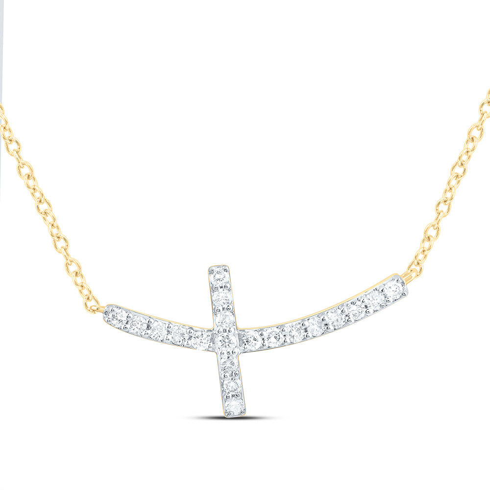 10K Yellow or White Gold 1/6 Ctw Natural Diamond Fashion Cross Necklace (18 Inch)