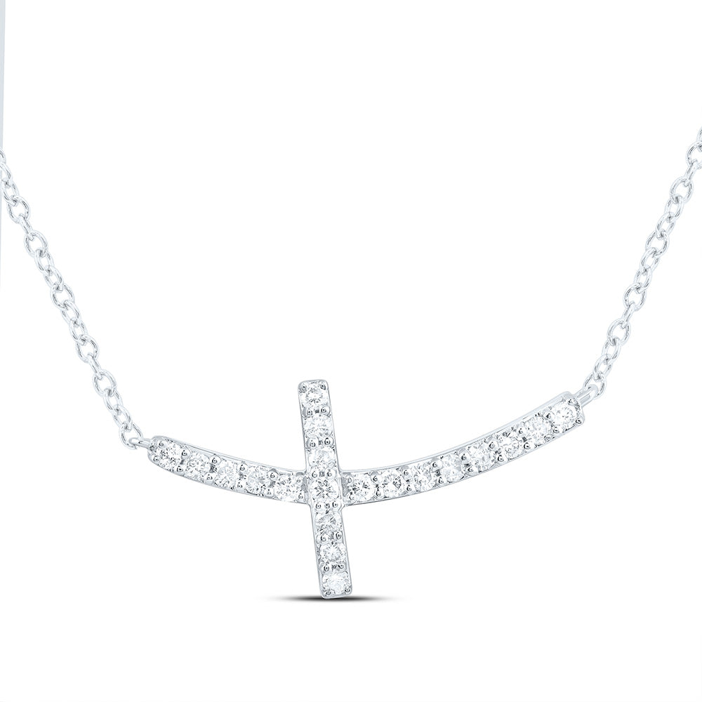 14K Yellow or White Gold 1/6 Ctw Natural Diamond Fashion Cross Necklace (18 Inch)