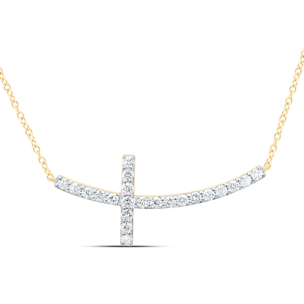 10K Yellow or White Gold 1/3 Ctw Natural Diamond Fashion Cross Necklace (18 Inch)