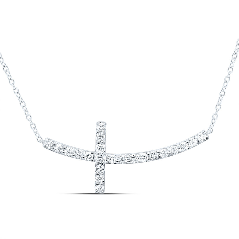 10K Yellow or White Gold 1/3 Ctw Natural Diamond Fashion Cross Necklace (18 Inch)