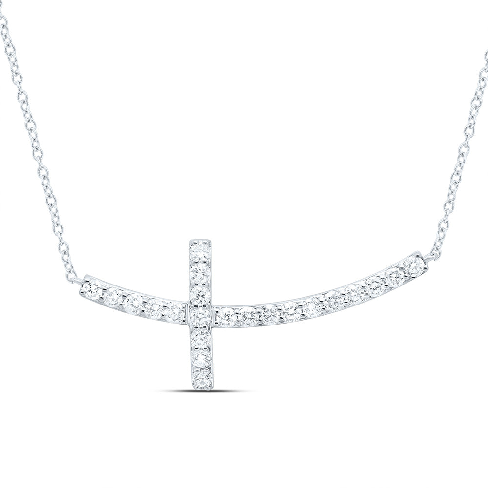 14K Yellow or White Gold 1/2 Ctw Natural Diamond Fashion Cross Necklace (18 Inch)