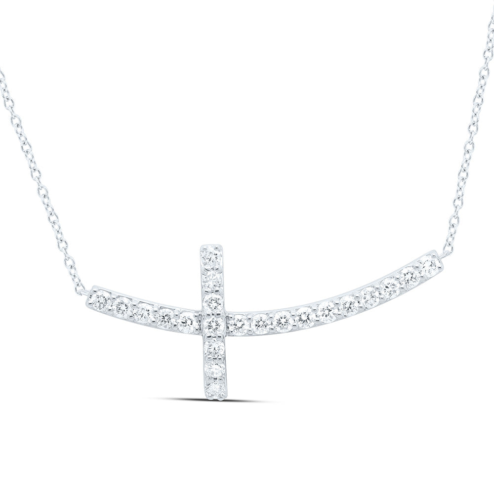 14K Yellow or White Gold 3/4 Ctw Natural Diamond Fashion Cross Necklace (18 Inch)
