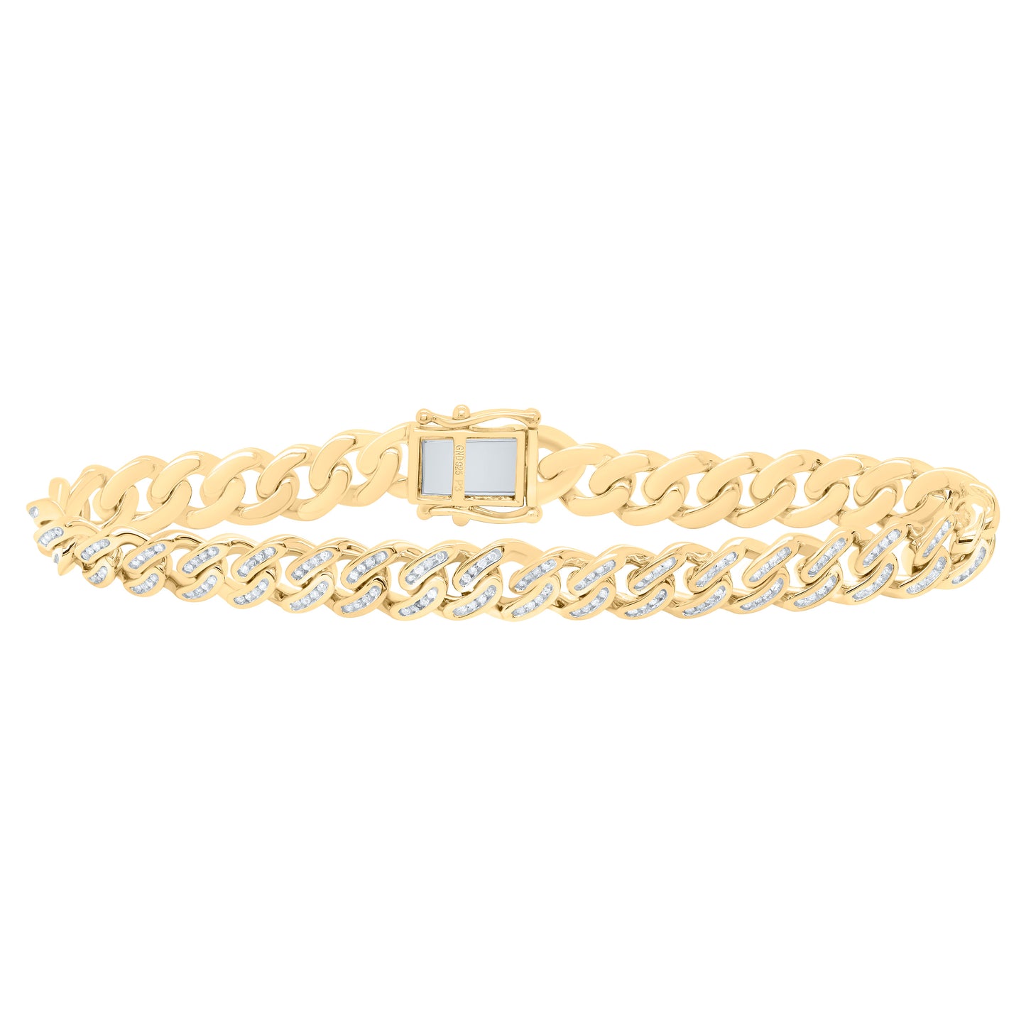 Sterling Silver Yellow-Tone or White-Tone 1 Ct Natural Diamond 8MM Gift Cuban Bracelet (8 Inch)