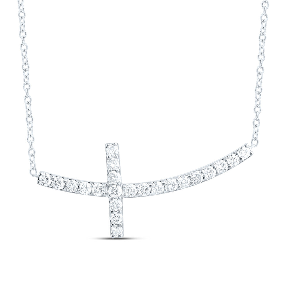 14K Yellow or White Gold 1 Ctw Natural Diamond Fashion Cross Necklace (18 Inch)