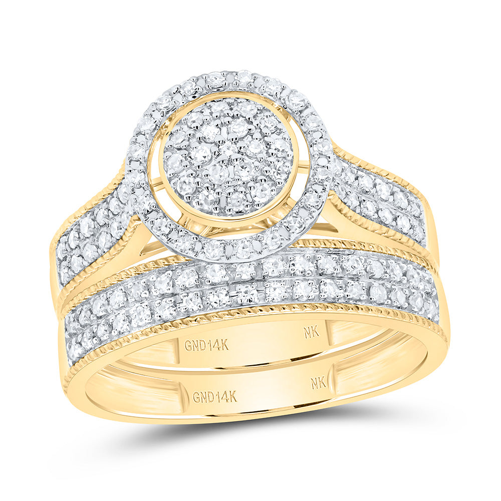 14K Yellow or White Gold 5/8 Ctw Natural Diamond Fashion Round Trio Set, Womens Size: 5-9, Mens Size: 8-12
