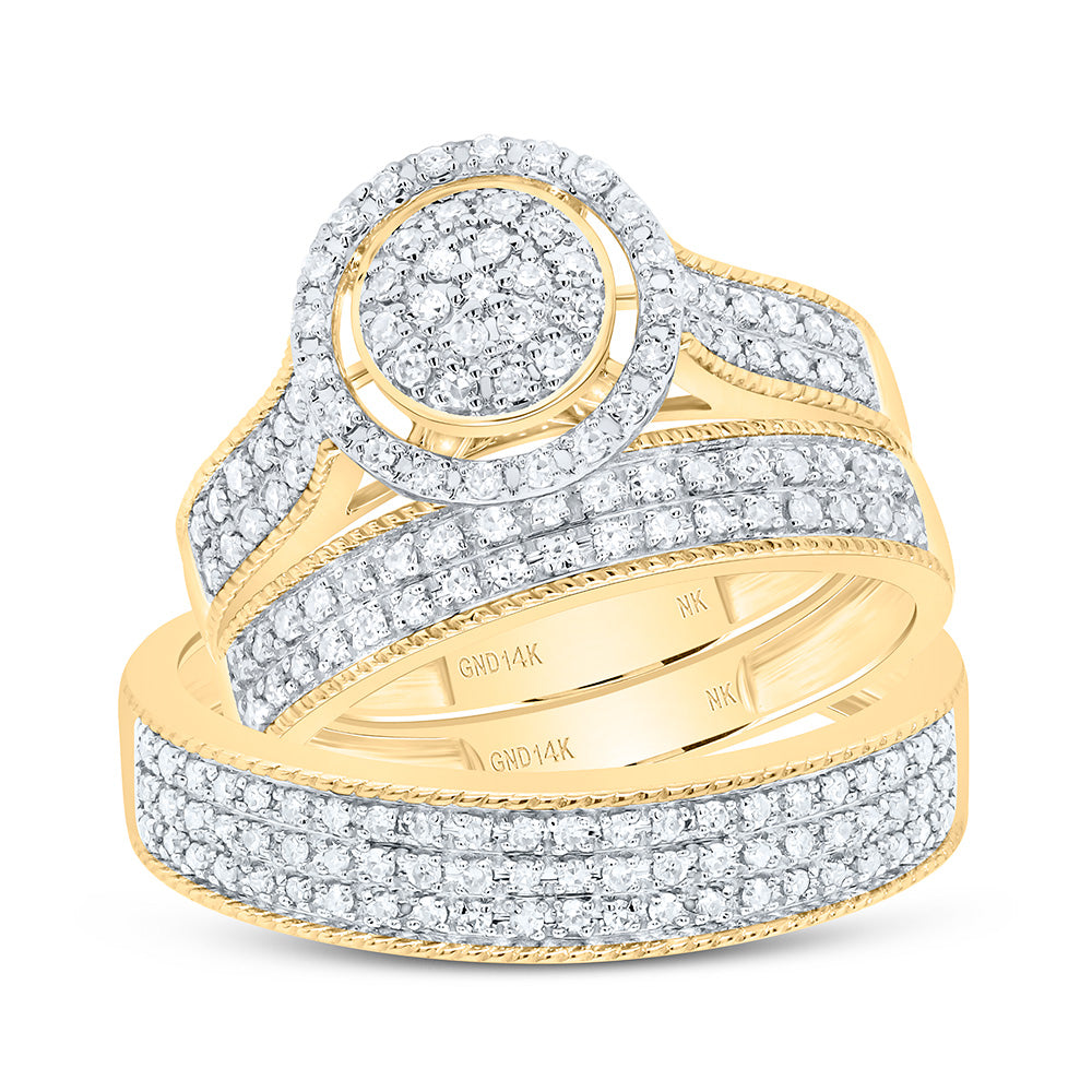 14K Yellow or White Gold 5/8 Ctw Natural Diamond Fashion Round Trio Set, Womens Size: 5-9, Mens Size: 8-12