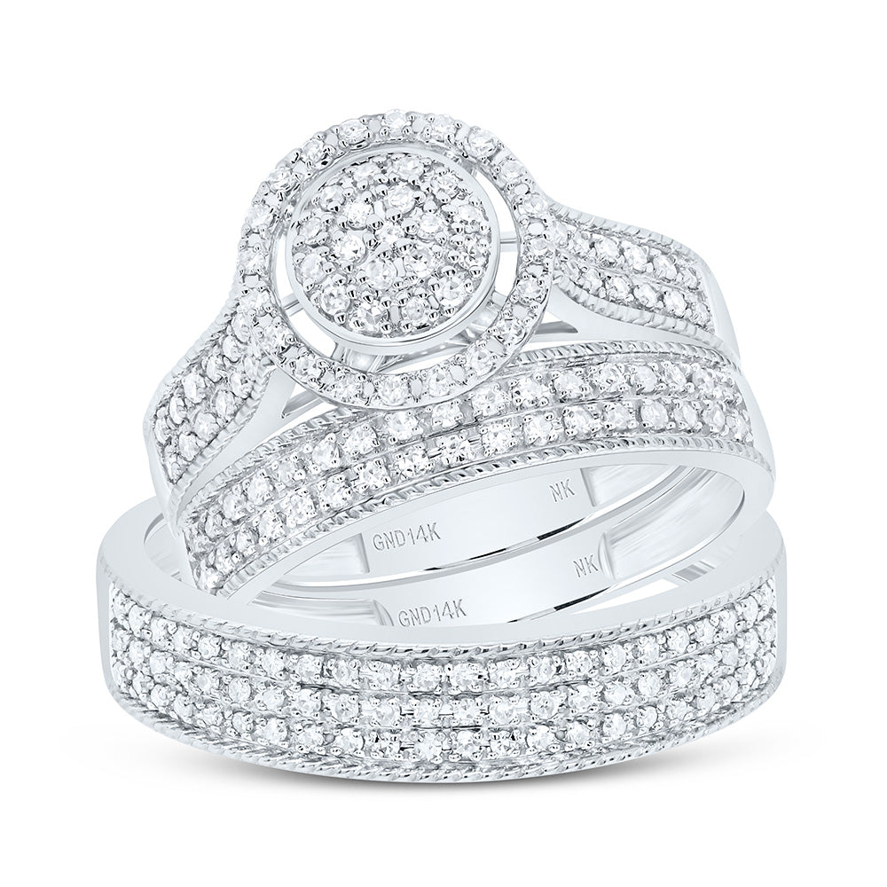 14K Yellow or White Gold 5/8 Ctw Natural Diamond Fashion Round Trio Set, Womens Size: 5-9, Mens Size: 8-12