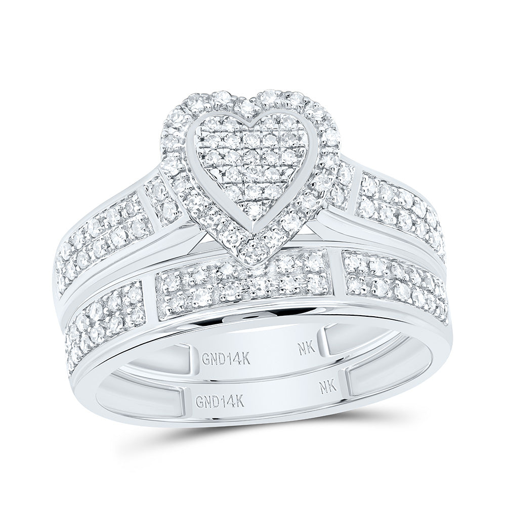 14K Yellow or White Gold 1/2 Ctw Natural Diamond Fashion Heart Trio Set, Womens Size: 5-9, Mens Size: 8-12