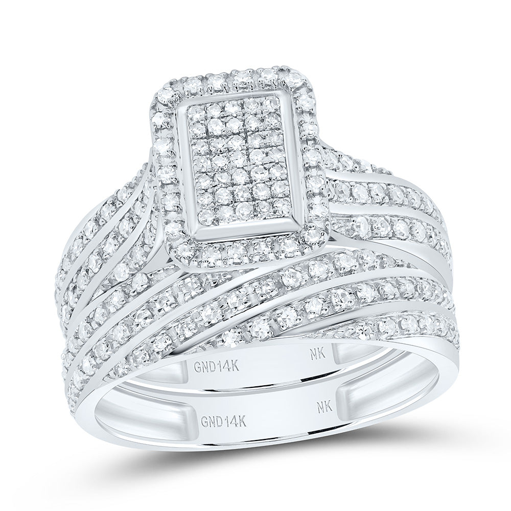 14K Yellow or White Gold 3/4 Ctw Natural Diamond Fashion Emerald Trio Set, Womens Size: 5-9, Mens Size: 8-12