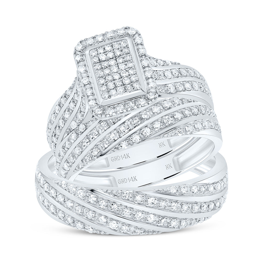 14K Yellow or White Gold 3/4 Ctw Natural Diamond Fashion Emerald Trio Set, Womens Size: 5-9, Mens Size: 8-12