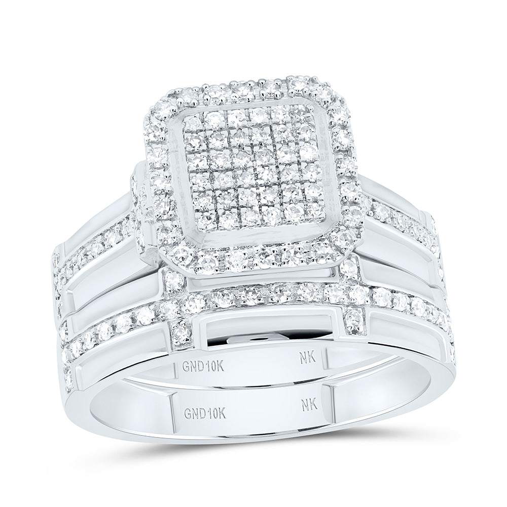 10K Yellow or White Gold 5/8 Ctw Natural Diamond Fashion Square Trio Set, Womens Size: 5-9, Mens Size: 8-12
