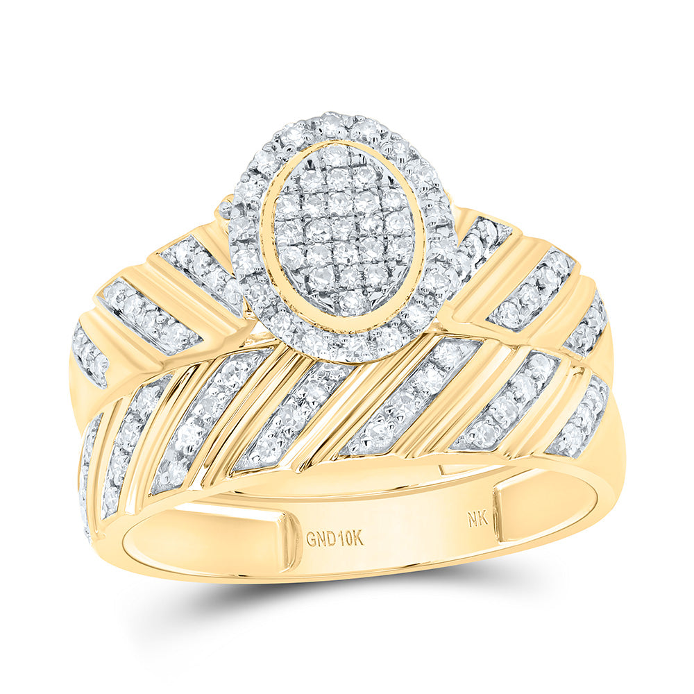 10K Yellow or White Gold 3/8 Ctw Natural Diamond Fashion Oval Trio Set, Womens Size: 5-9, Mens Size: 8-12