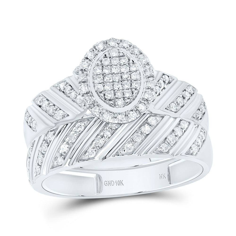 10K Yellow or White Gold 3/8 Ctw Natural Diamond Fashion Oval Trio Set, Womens Size: 5-9, Mens Size: 8-12