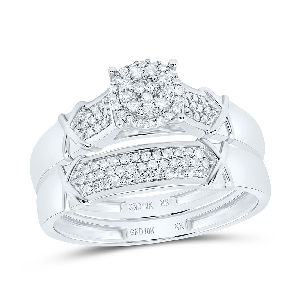 10K Yellow or White Gold 1/2 Ctw Natural Diamond Round Trio Set, Womens Size: 5-9, Mens Size: 8-12