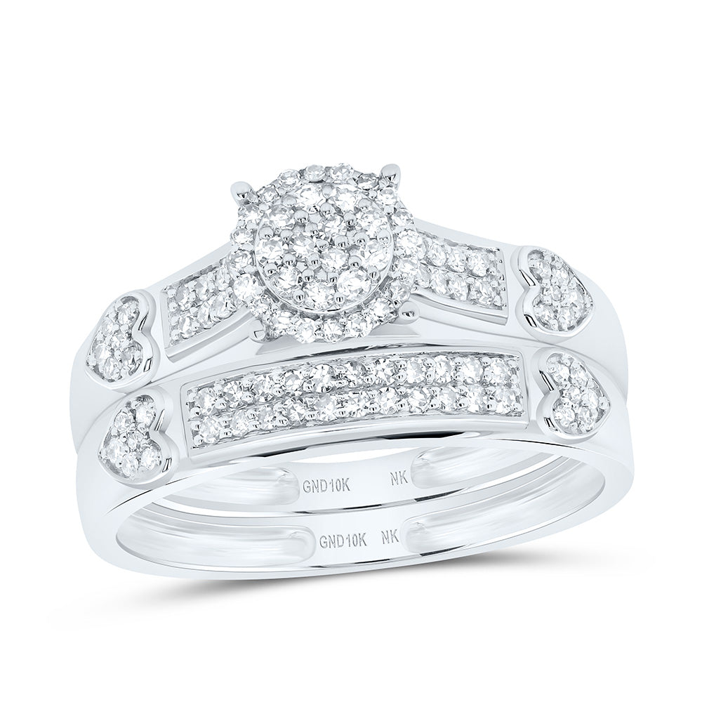 10K Yellow or White Gold 1/2 Ctw Natural Diamond Round Trio Set, Womens Size: 5-9, Mens Size: 8-12