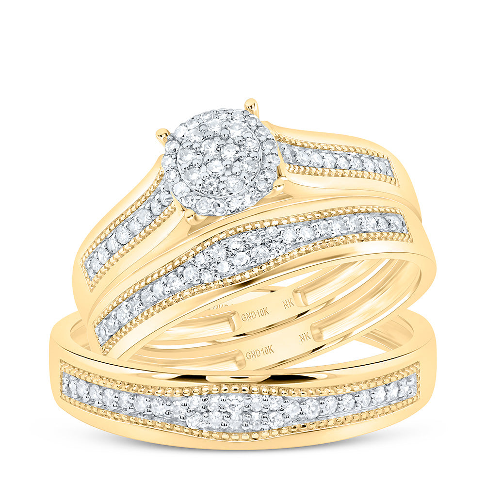 10K Yellow or White Gold 3/8 Ctw Natural Diamond Round Trio Set, Womens Size: 5-9, Mens Size: 8-12