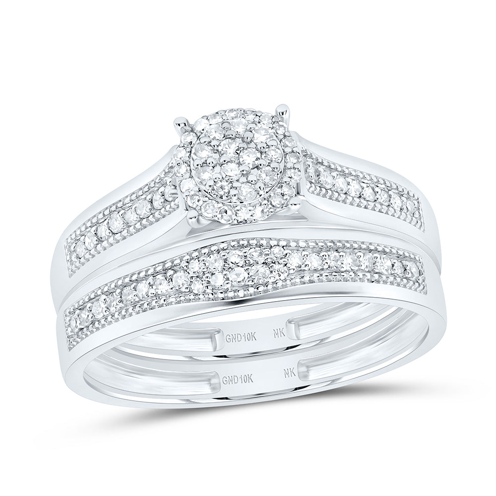 10K Yellow or White Gold 3/8 Ctw Natural Diamond Round Trio Set, Womens Size: 5-9, Mens Size: 8-12