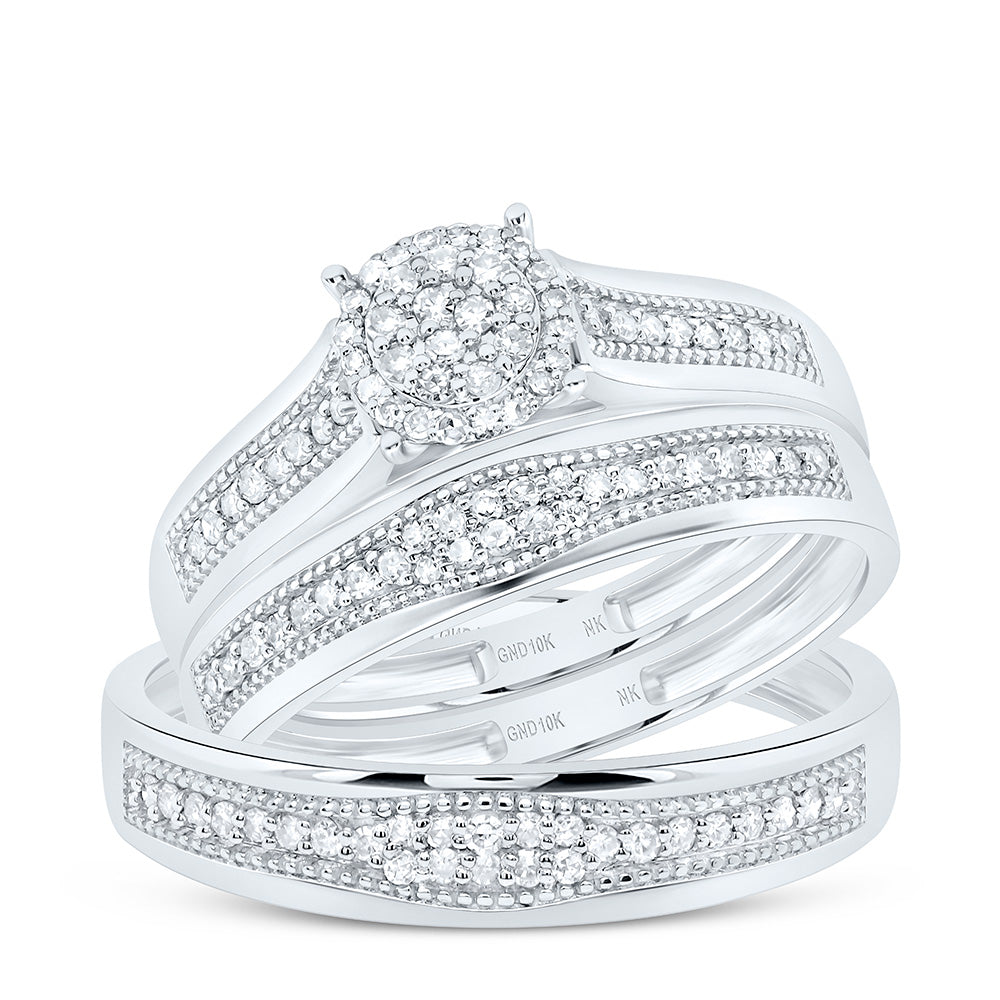 10K Yellow or White Gold 3/8 Ctw Natural Diamond Round Trio Set, Womens Size: 5-9, Mens Size: 8-12