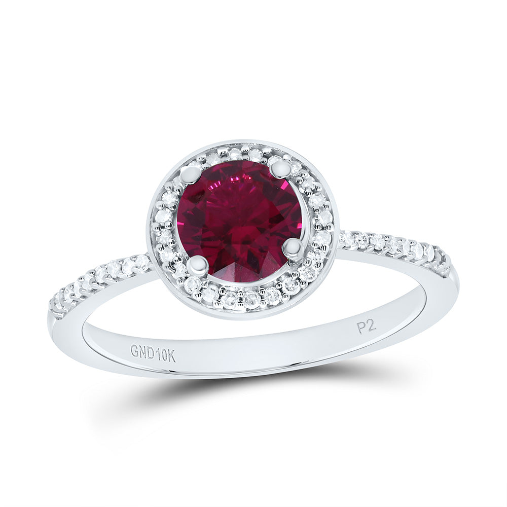 10K Yellow or White Gold 1/8 Ctw Natural Diamond 6MM Round Ruby Synthetic Ring, Womens Size: 5-9
