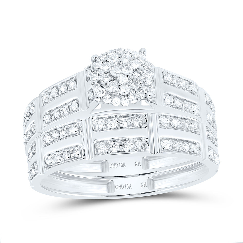10K Yellow or White Gold 1/2 Ctw Natural Diamond Round Trio Set, Womens Size: 5-9, Mens Size: 8-12