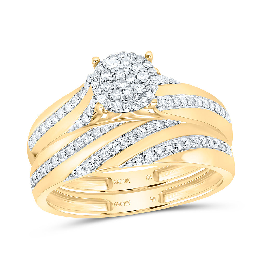 10K Yellow or White Gold 1/2 Ctw Natural Diamond Round Trio Set, Womens Size: 5-9, Mens Size: 8-12