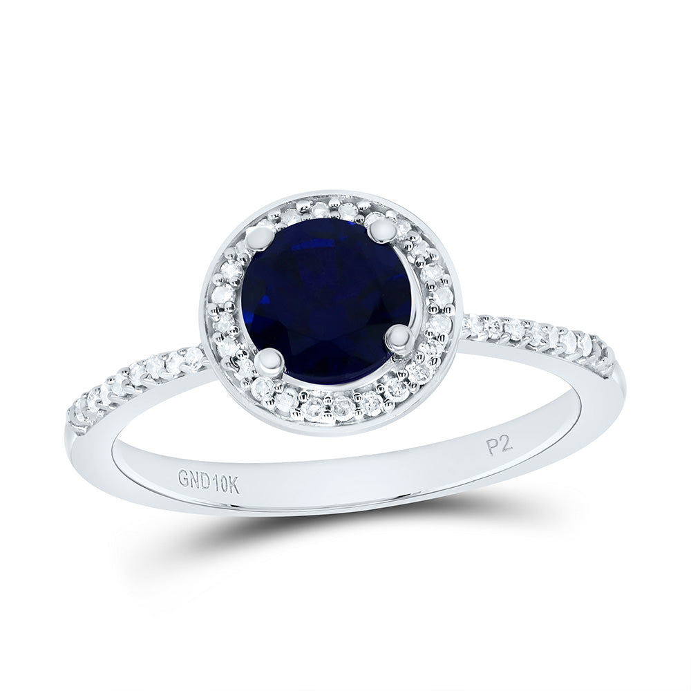 10K Yellow or White Gold 1/8 Ctw Natural Diamond 6MM Round Bs Synthetic Ring, Womens Size: 5-9