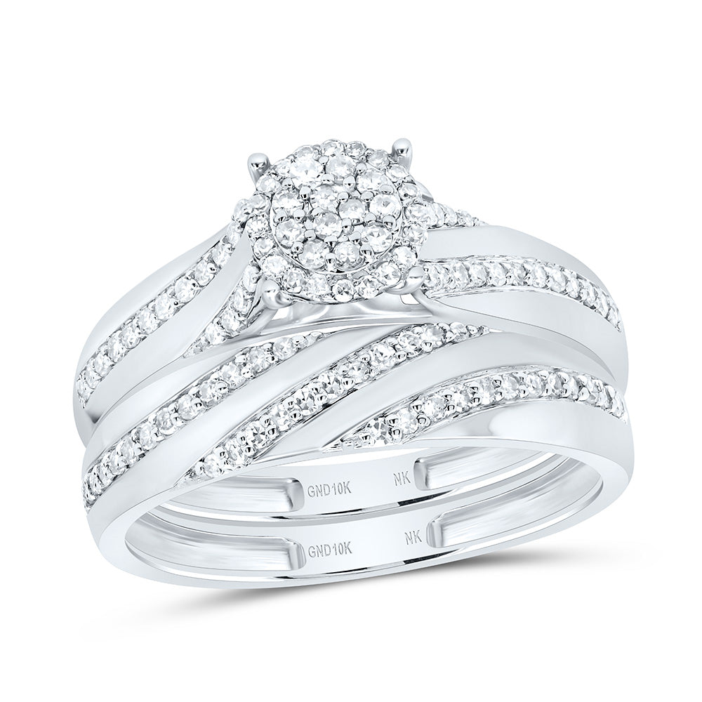 10K Yellow or White Gold 1/2 Ctw Natural Diamond Round Trio Set, Womens Size: 5-9, Mens Size: 8-12