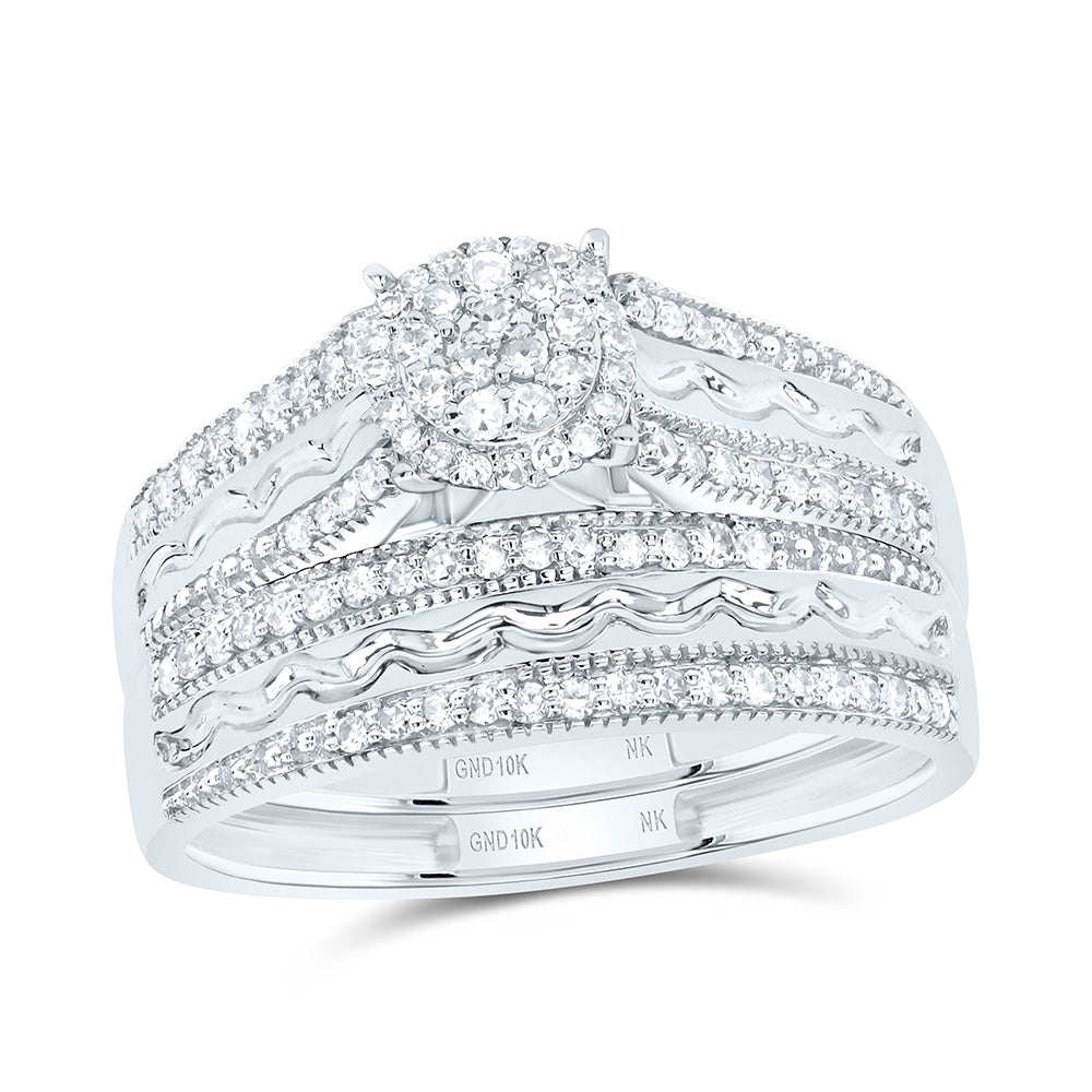 10K Yellow or White Gold 1/2 Ctw Natural Diamond Round Trio Set, Womens Size: 5-9, Mens Size: 8-12