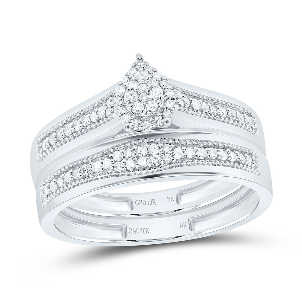 10K Yellow or White Gold 3/8 Ctw Natural Diamond Pear Trio Set, Womens Size: 5-9, Mens Size: 8-12