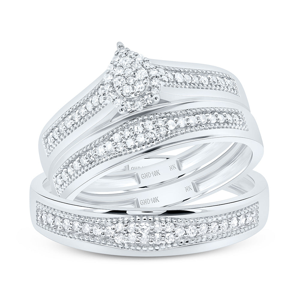 10K Yellow or White Gold 3/8 Ctw Natural Diamond Pear Trio Set, Womens Size: 5-9, Mens Size: 8-12