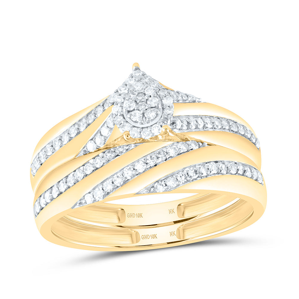 10K Yellow Gold 1/2 Ctw Natural Diamond Pear Trio Set, Womens Size: 5-9, Mens Size: 8-12