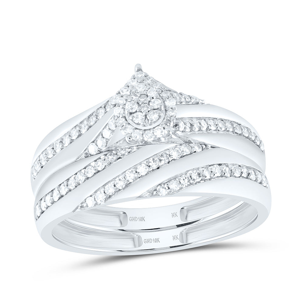 10K White Gold 1/2 Ctw Natural Diamond Pear Trio Set, Womens Size: 5-9, Mens Size: 8-12