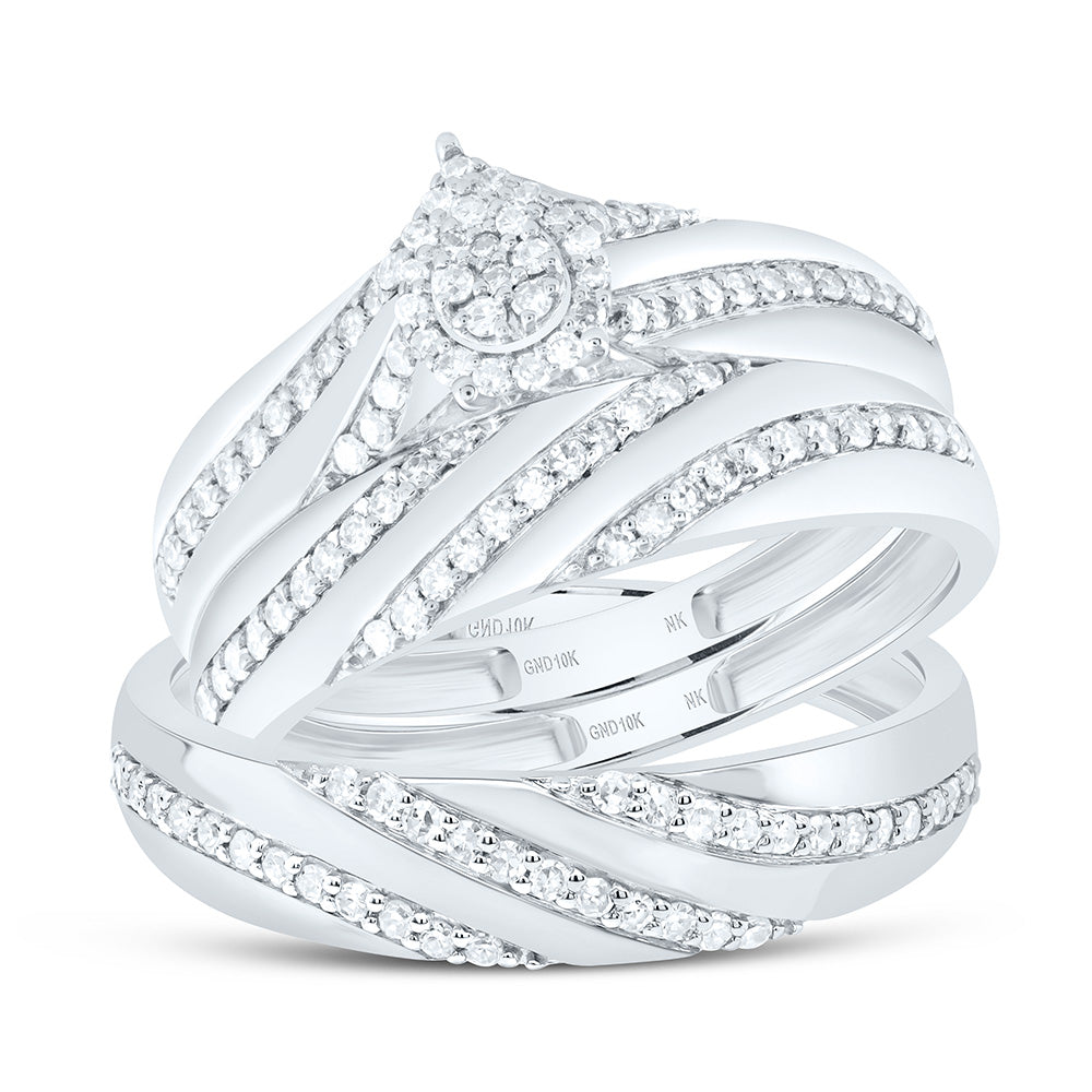 10K White Gold 1/2 Ctw Natural Diamond Pear Trio Set, Womens Size: 5-9, Mens Size: 8-12